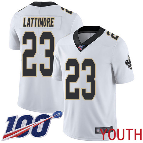 New Orleans Saints Limited White Youth Marshon Lattimore Road Jersey NFL Football 23 100th Season Vapor Untouchable Jersey